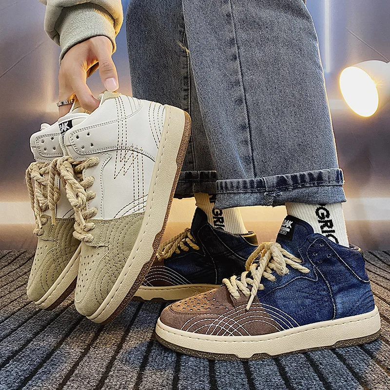 

Trend Design Sports Men's Shoes 2022 Autumn New Fashion Niche High-top Retro Board Shoes Casual All-match Male Student Shoes