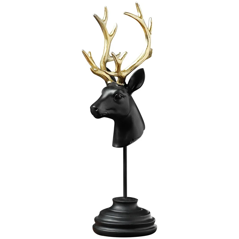 

Черная голова оленя, золотые оленьи декоративные скульптуры из смолы, поделки, украшение для дома, настольное украшение