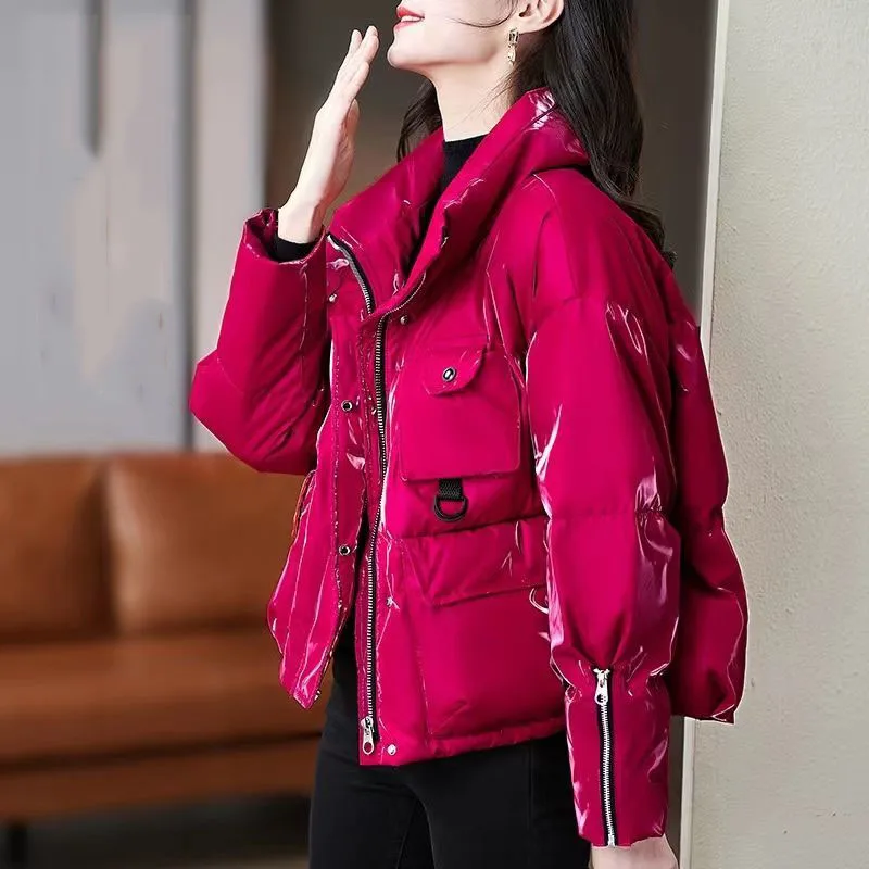 Parka Women's Short Coats Jackets 2022 Winter New Bright Side Cotton-Padded Turtleneck Thickening Keep Warm Skinny Parkas Woman