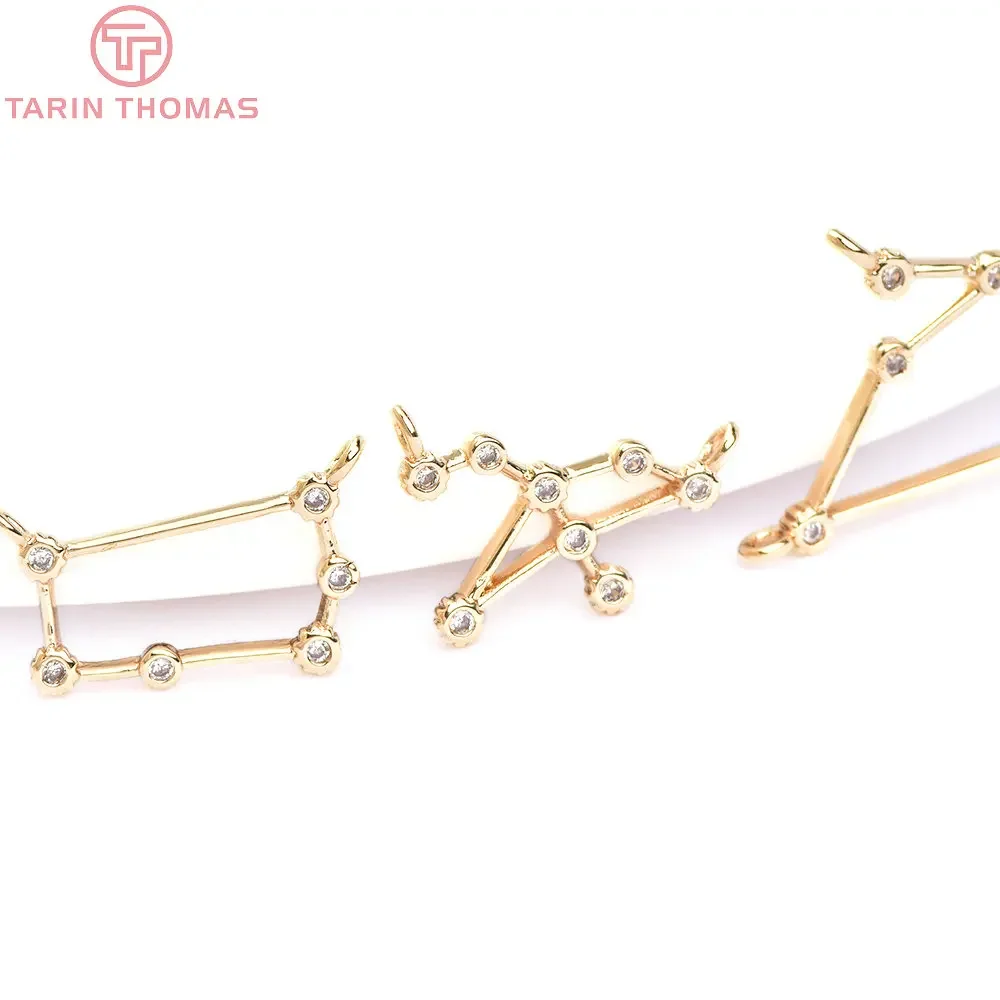 (6230) 6 шт. 24-каратное золото латунь с цирконом подвески в форме созвездия высокое