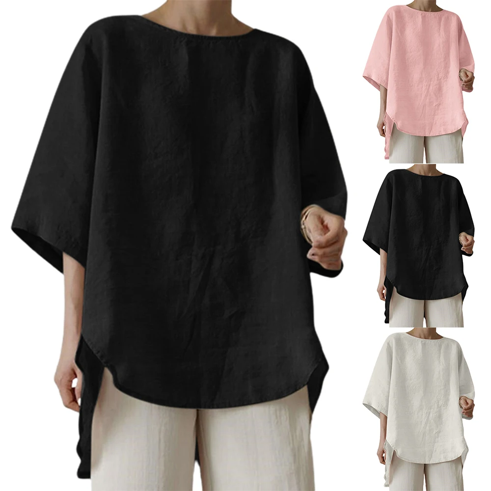 

Loose Women T-shirt Linen Summer Half Sleeve O-neck Harajuku Tees Woman Causal 2022 New Tops Female T Shirt