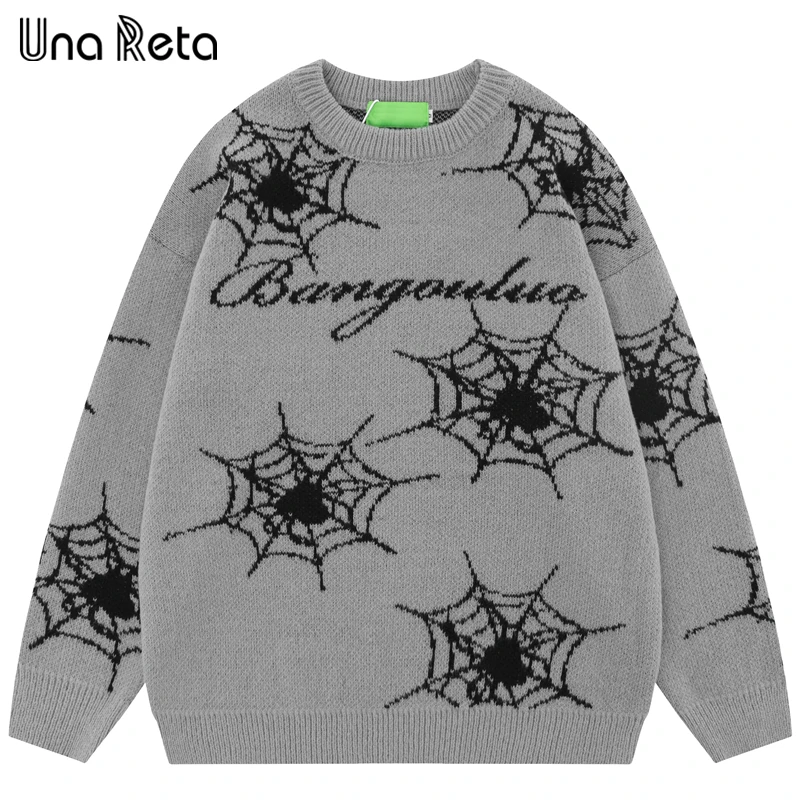 

Una Reta Sweater Men Pullovers Autumn Winter Harajuku Casual Hip Hop Jacquard Printing Knitwears Tops Unisex Sweaters