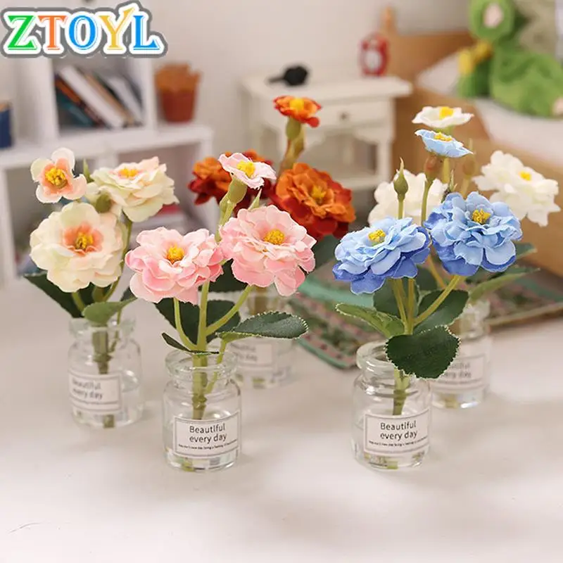 

1:12 Dollhouse Mini Glass Bottle Plant Rose Laurel Potted Flower Home Decor Toy 85*50mm