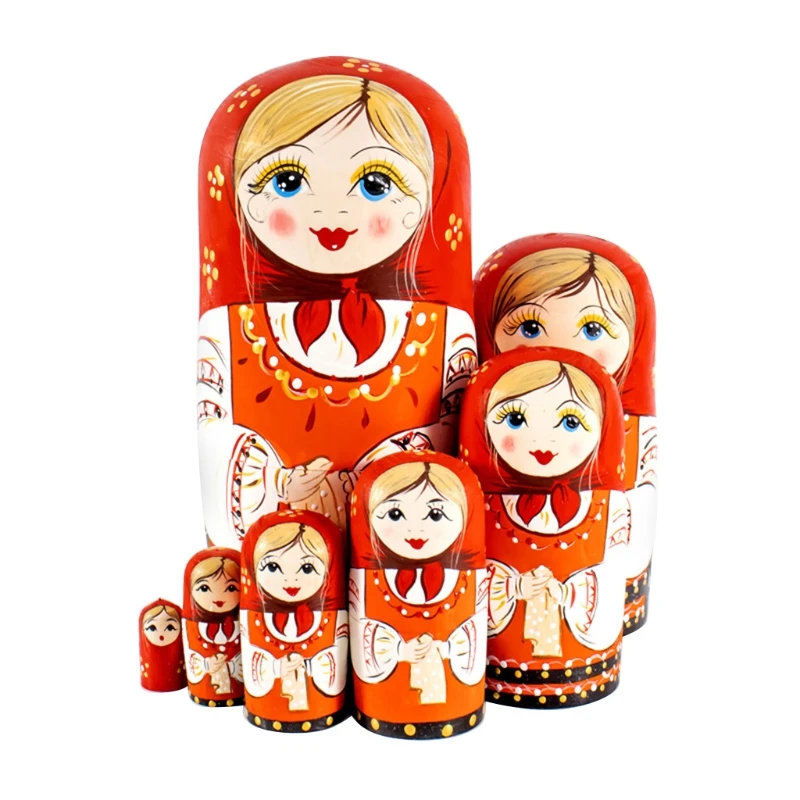 

10Pieces Wood Stacking Nested Doll Painted Art Set Popular Zakka Puppet Hollow Pencil Vase Home Decors Photostudio Props