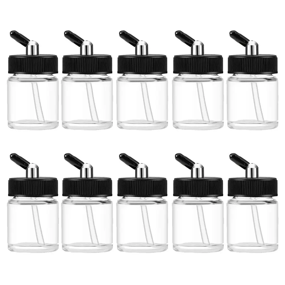 

Airbrush Accessories 10PCS/Box Empty 22CC Glass Jar Bottles with 120° Down Angle Lid Assembly - Fit Siphon Feed Airbrushes