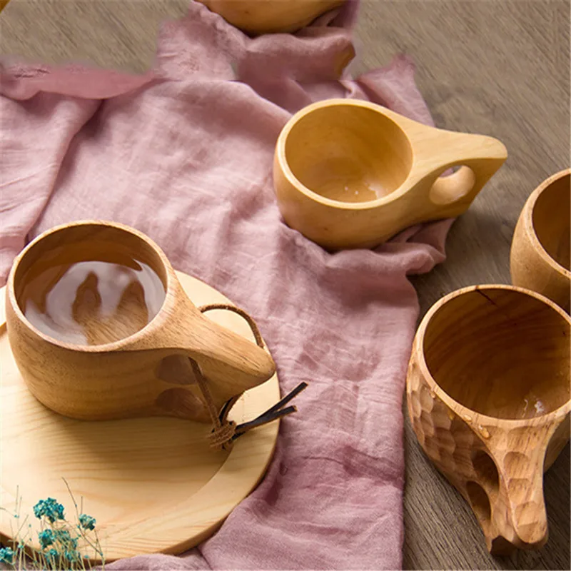 

Japanese-Style Wood Coffee Mug Portable Rubber Wooden Tea Milk Cups Drinking Mugs Drinkware Handmade Juice Lemon Teacup Gift