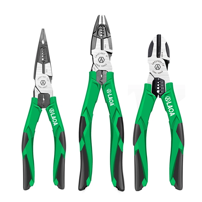 

LAOA 6 in 1 Multifunction Long Nose Pliers 8 inch Cr-V Steel Electrician Nippers Wire Stripper Cable Cutter Terminal Crimper