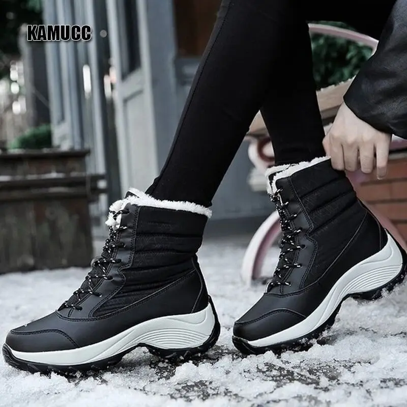 

Ladies Waterproof Snow Boots Warm Thick-soled Ankle Boots Winter Thick Leather Shoes Lace-up Snow Boots High-top Cotton Shoes