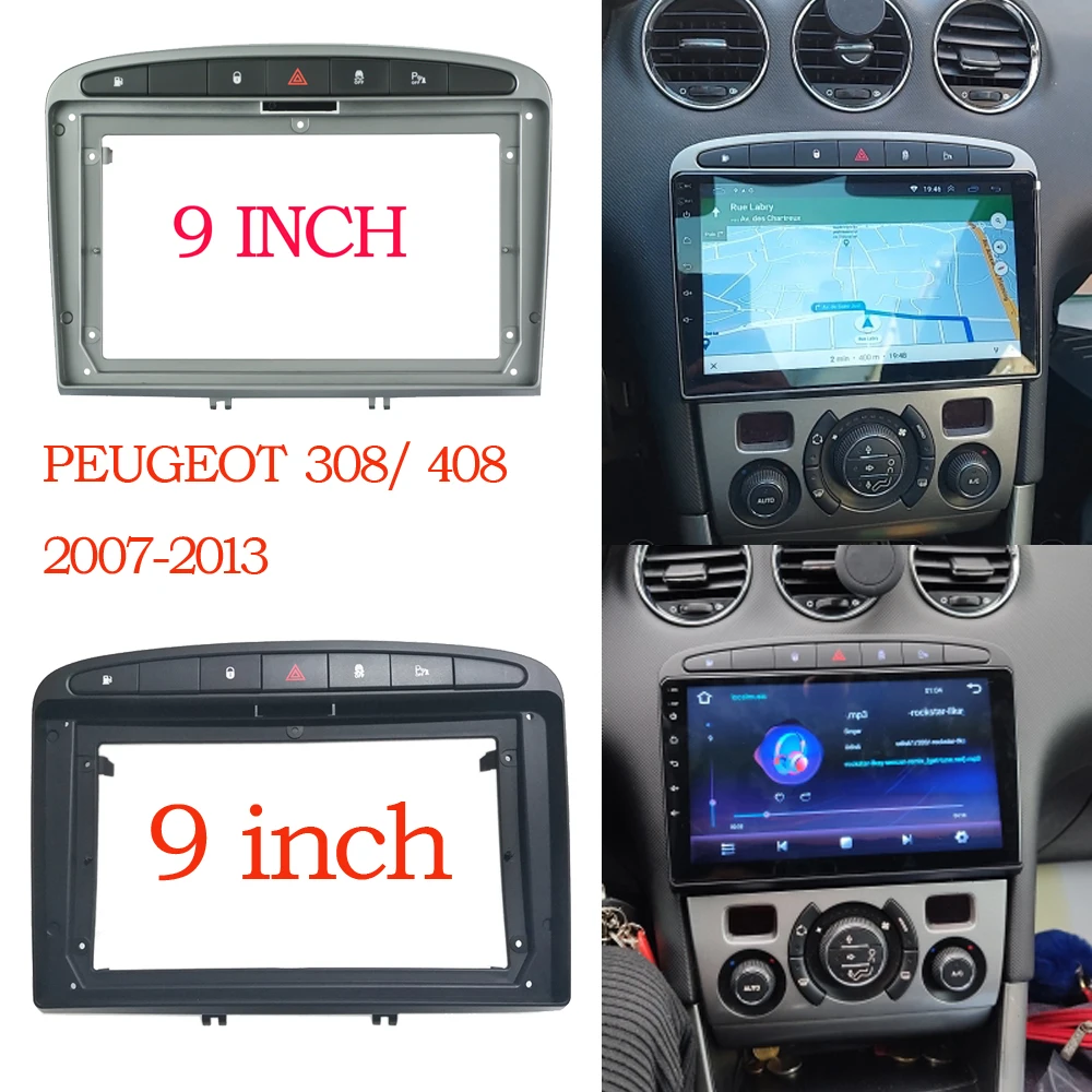 

2/1Din Car no DVD only Frame Audio Fitting Adaptor Dash Trim Facia Panel 9inch For PEUGEOT 308 408 2008-16 Double Radio Player
