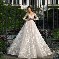 elegant a line wedding dress for womens lace appliques bride dress illusion backless long sleeve bridal gown vestido de novia