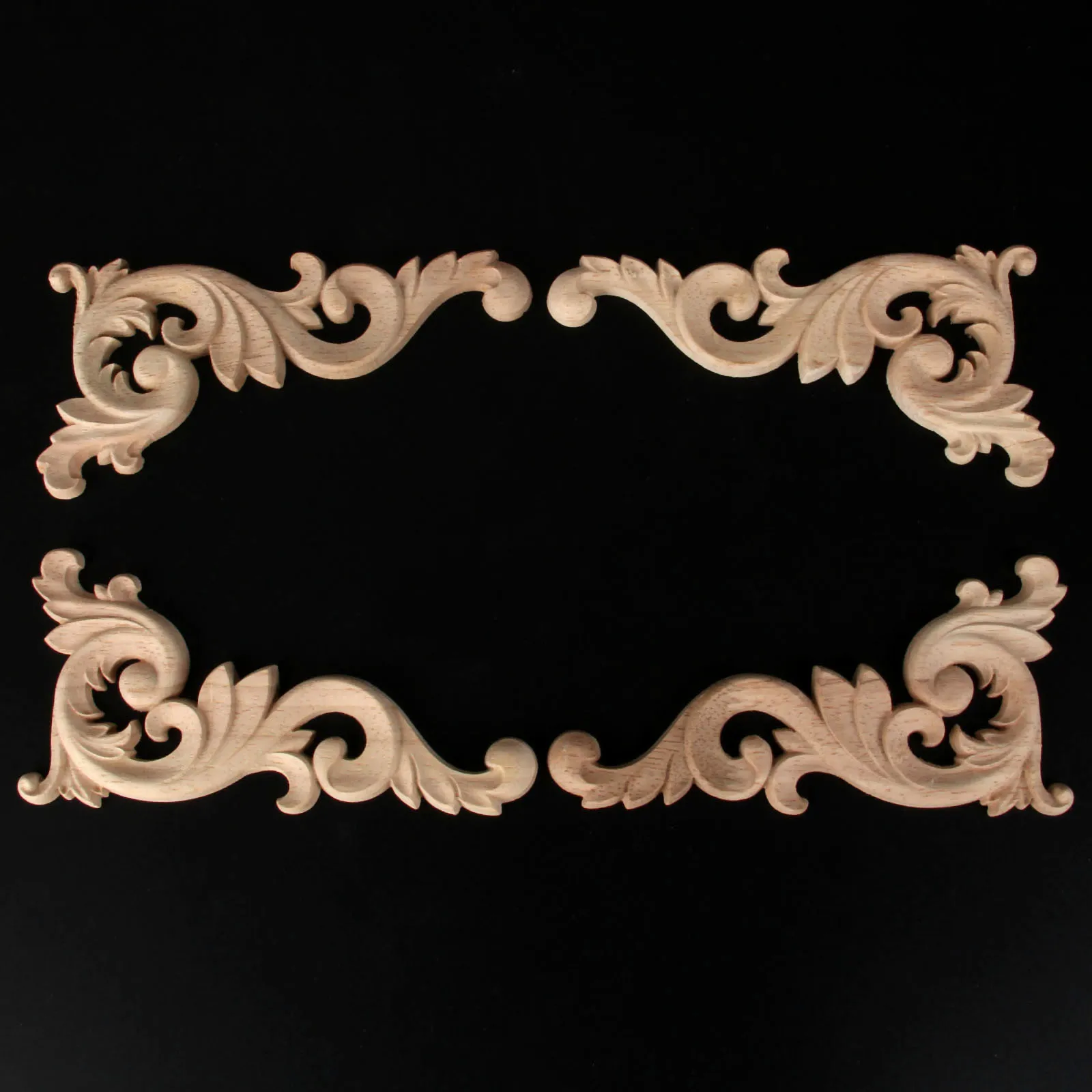 

4pcs Woodcarving Decal Corner Applique Frame Door Decor Wall Furniture Decorative Figurines Wood Miniature Flower Branch 15*8cm