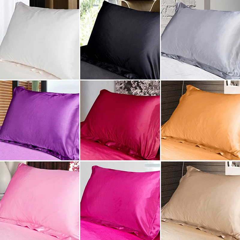 

Polyester Ice Silk Satin King Pillowcase Smooth Queen/Standard Pillowcase Cushion Cover Chair Seat Bedding Pillows Cover