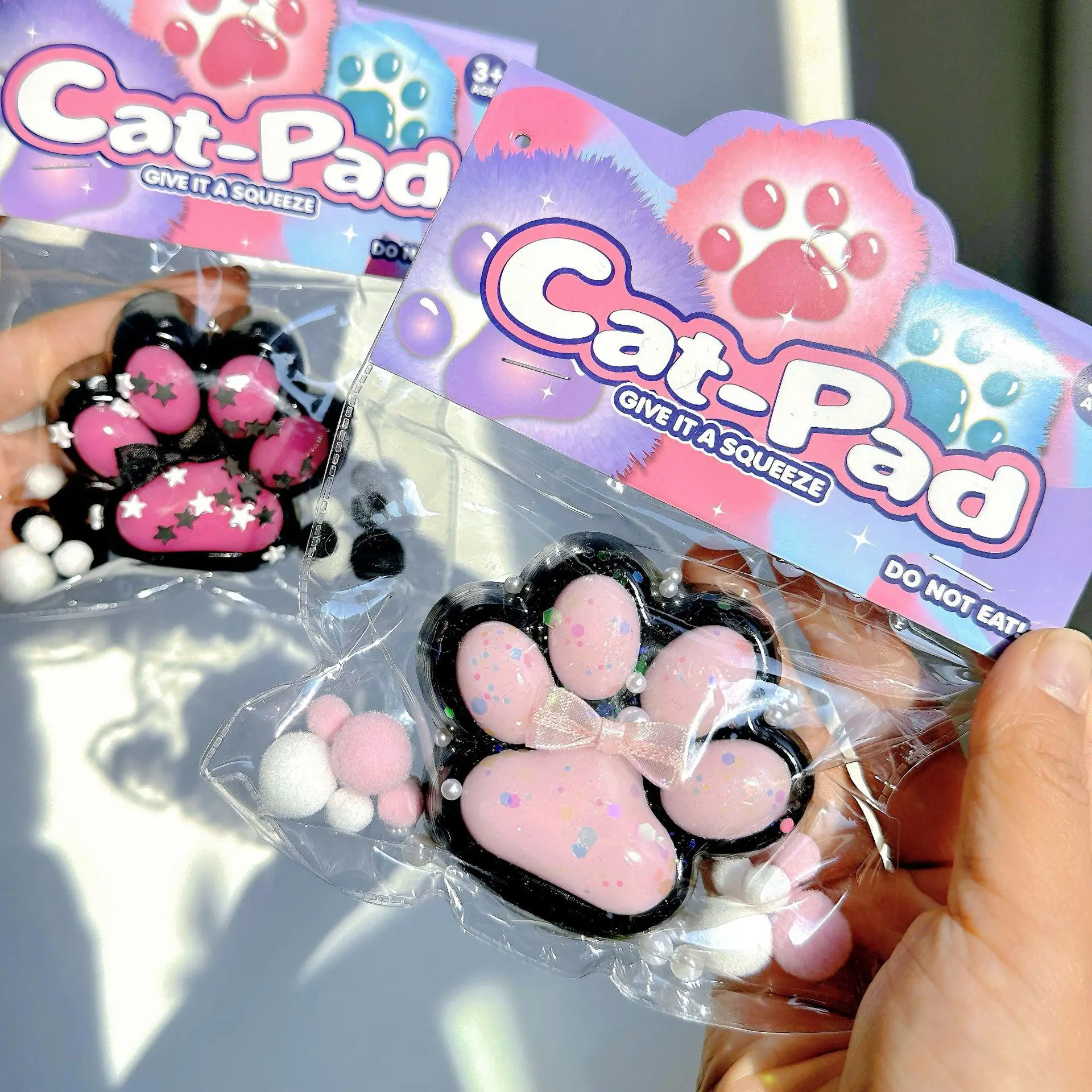 Мягкие липкие черно-розовые игрушки для сжимания кошачьей лапы милые мультяшные