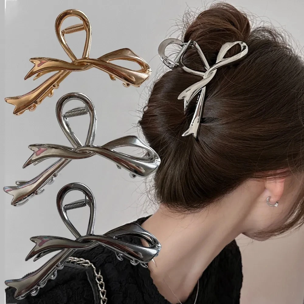 

2023 New Vintage Ribbon Bow Hair Claws Barrettes Shark Clip Exquisite Metal Hair Clip Clasp Hairpins For Women Hair Accessories
