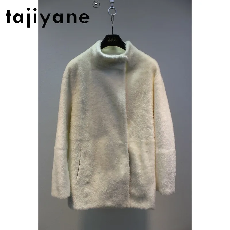 Фото TAJIYAN Rare Snow Peak White Baby Lagun Shearling Fur Coat Женское пальто свободного кроя Зимнее пальто Женская мягкая куртка из натурального меха Новинка №2