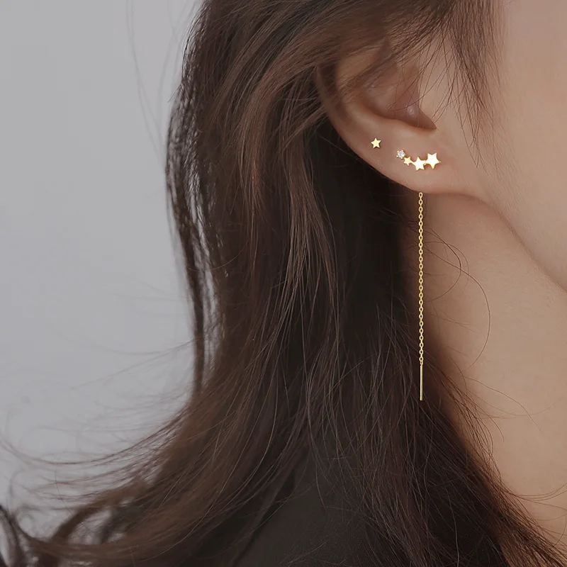 

Trend Long Wire Tassel Thread Chain Climb Star Heart Beads Pendants Drop Earrings women's Straight Hanging Earings Jewelry