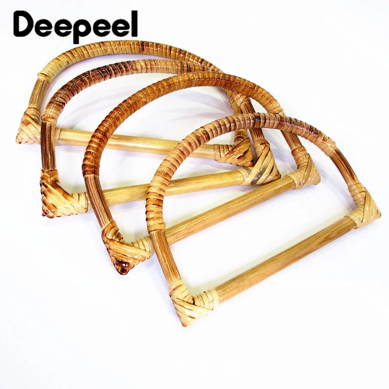 

2/4Pcs Deepeel 15x9/20x9cm D-type Rattan Wood Bamboo Handle DIY Handicraft Bag Handles Semi-circle Handbag Woven-bag Accessories