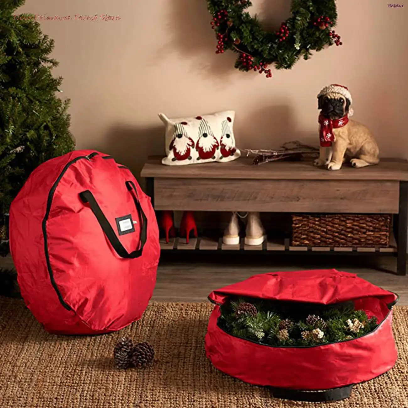 

New Christmas wreath bag PE storage bag Oxford cloth portable round storage bag