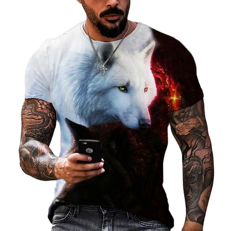 

2022 Summer New Wolf 3d Printing Men's Short Sleeve T Shirt Men's Summer Street Trend Casual Round Neck Short Sleeve Shirt
