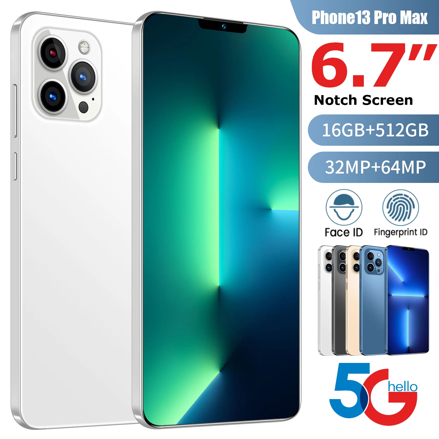 global version i13 pro max smartphone 16gb512gb unlocked mobile phones 3264mp camera android11 5g 6000mah cell phone new free global shipping