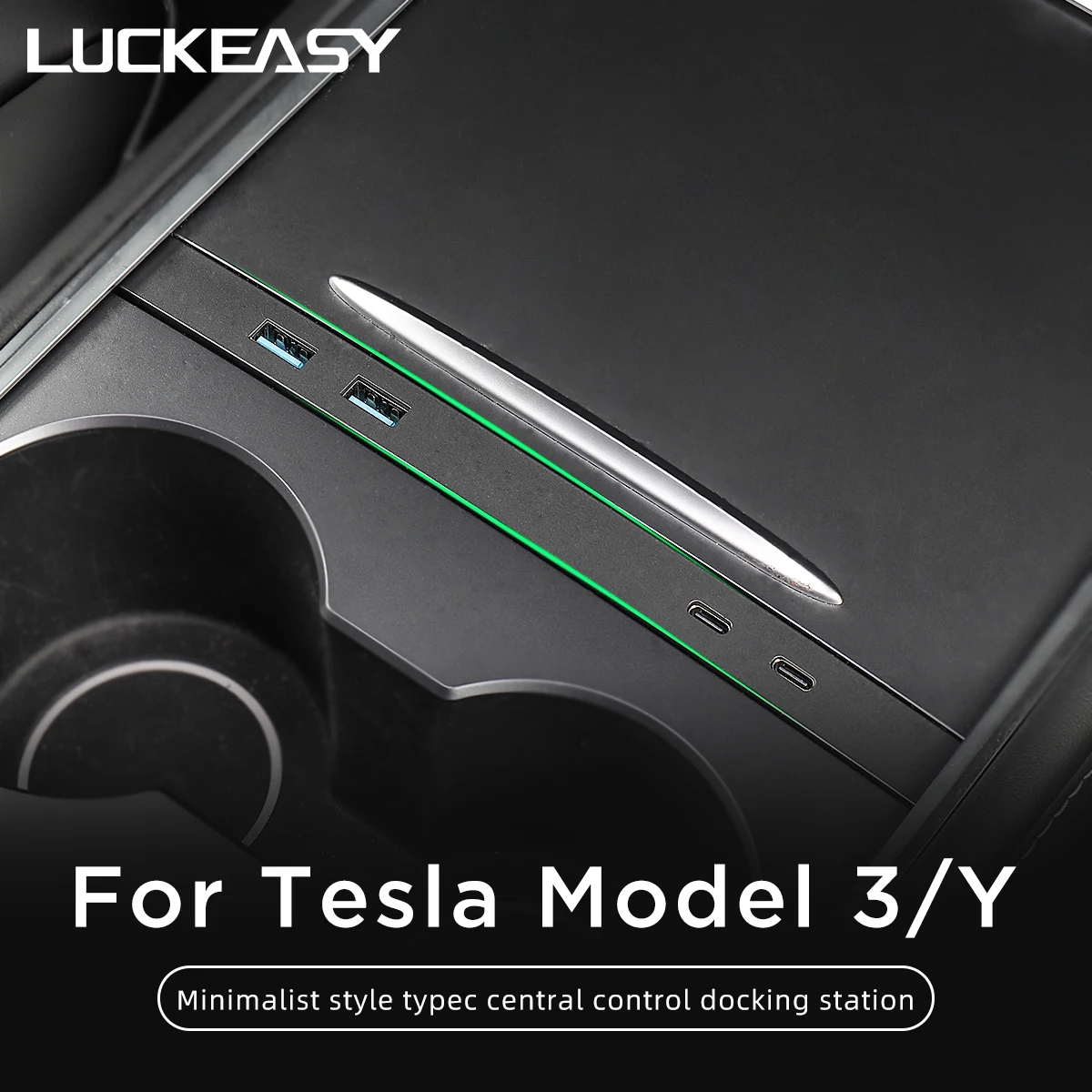

LUCKEASY For Tesla Model 3 Model Y Central Control USB Shunt Hub Car Decoration Accessories 27W Quick Charger Docking Station