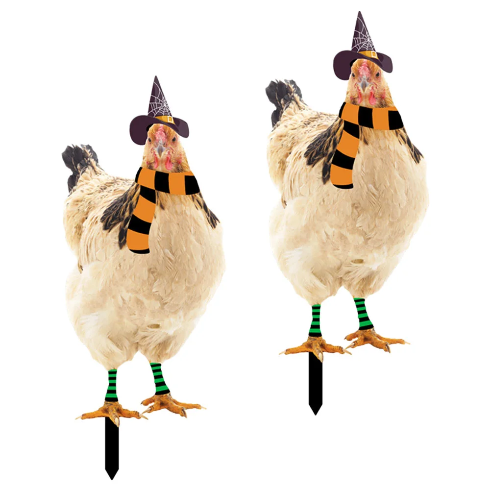 

2 Pcs Backyard Acrylic Chicken Insert Decor Garden Decoration Pumpkin Ornament Sign Stake Lawn Animal Decorate