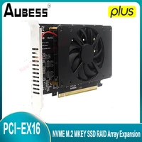 aubess pci ex16 nvme m 2 mkey ssd raid array expansion adapter support pci e4 0 with cooling fan motherboard pci e split card