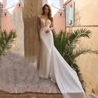 elegant wedding dress white o neck floor length lace backless sleeveless mermaid wedding party de fiesta robe de soiree
