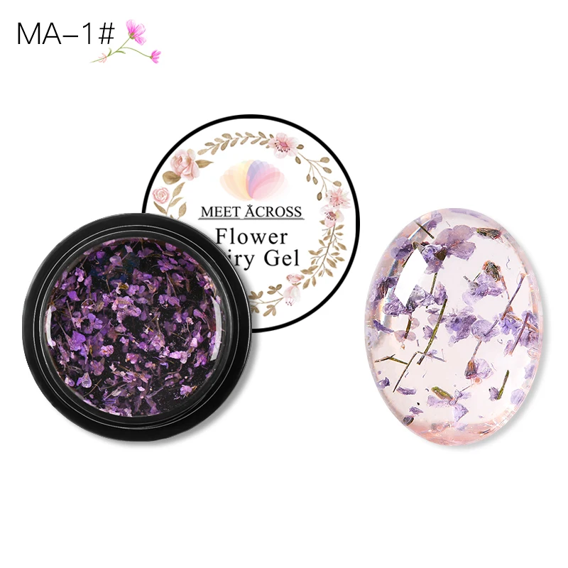 

MEET ACROSS Floral Gel Varnish Fairy Nail Gel Polish Dried Flowers Design Gel Lacquer 5ml Lasting UV Soak Off Gel Nail Polish