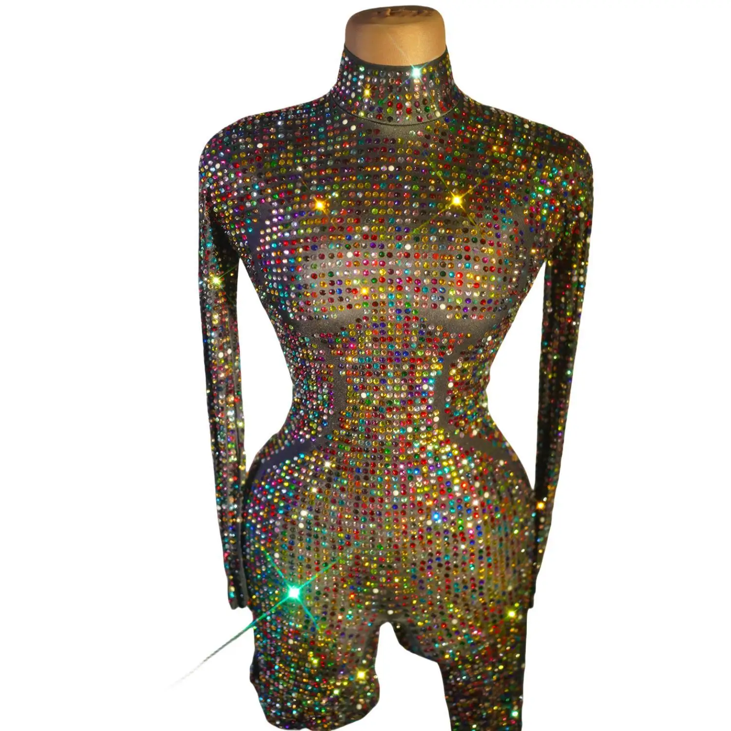 Блестящий яркий женский комбинезон сексуальный эластичный костюм для танцев и