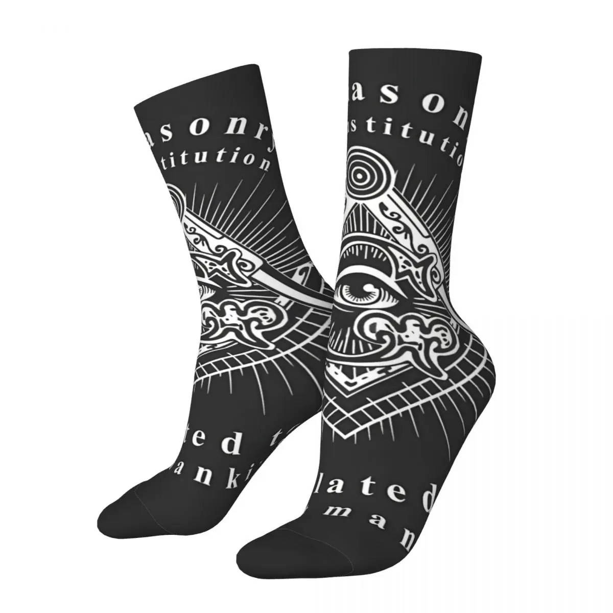 

Funny Happy Sock for Men Masonic Lodge Square Compass Mason Symbol Eyes Vintage Freemason Quality Pattern Printed Crew Sock Gift