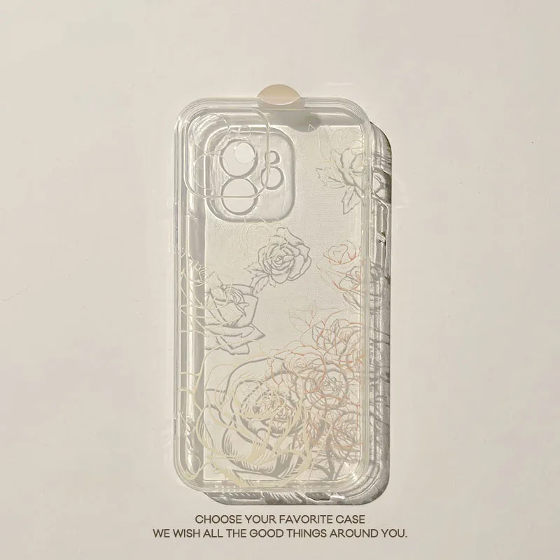 

Silicone Material Soft Case for iPhone 14 13 12 11 Pro Max Plus Cute Style iPhone Case Transparent Flowers Print