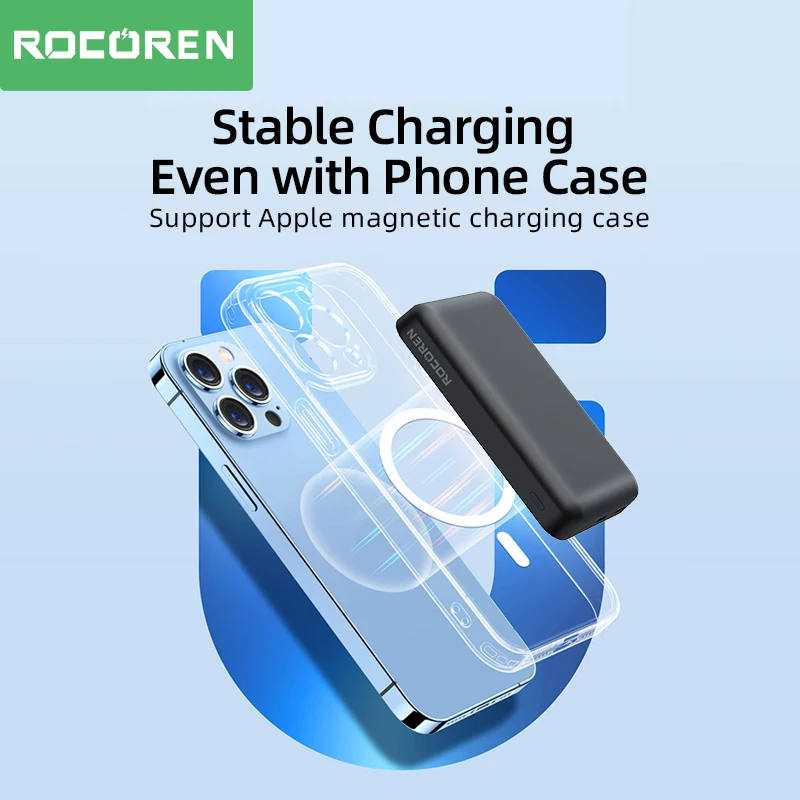 Rocoren 10000mAh Magnetic Power Bank Wireless Charger 20W 5000mAh Mini Powerbank For iPhone 14 13 Pro Portable External Battery images - 6