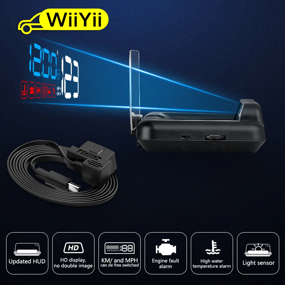 wiiyii original c500 obd2 hud head up display with mirror projection digital car speed projector on board computer fuel mileage free global shipping