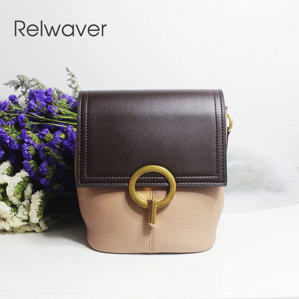 

Relwaver genuine leather cowhide women messenger bags mini cover bucket bag fashion shoulder bag small chic crossbody bag
