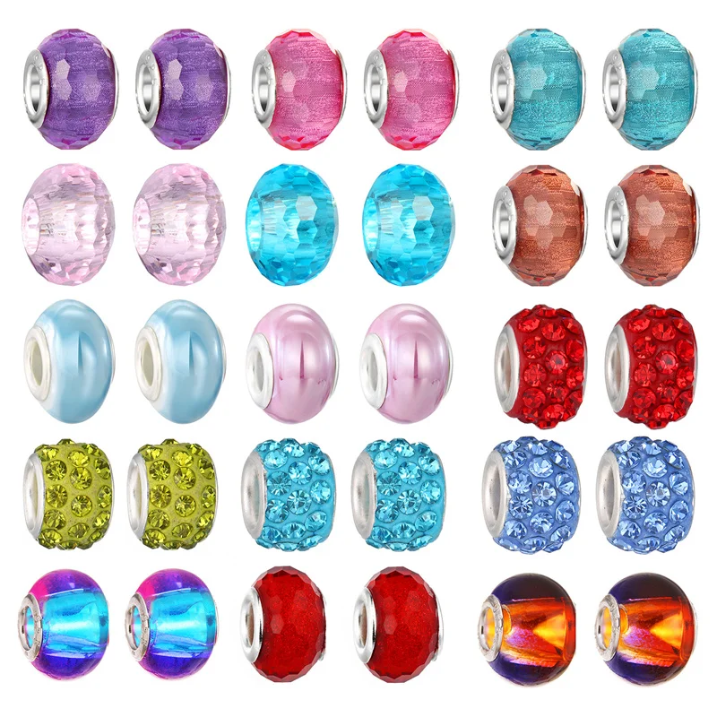 

30Pcs Assorted Color Large Hole European Craft Beads Crystal Round Rondelle Spacer Beads with Silver Core for DIY Jewelry Making