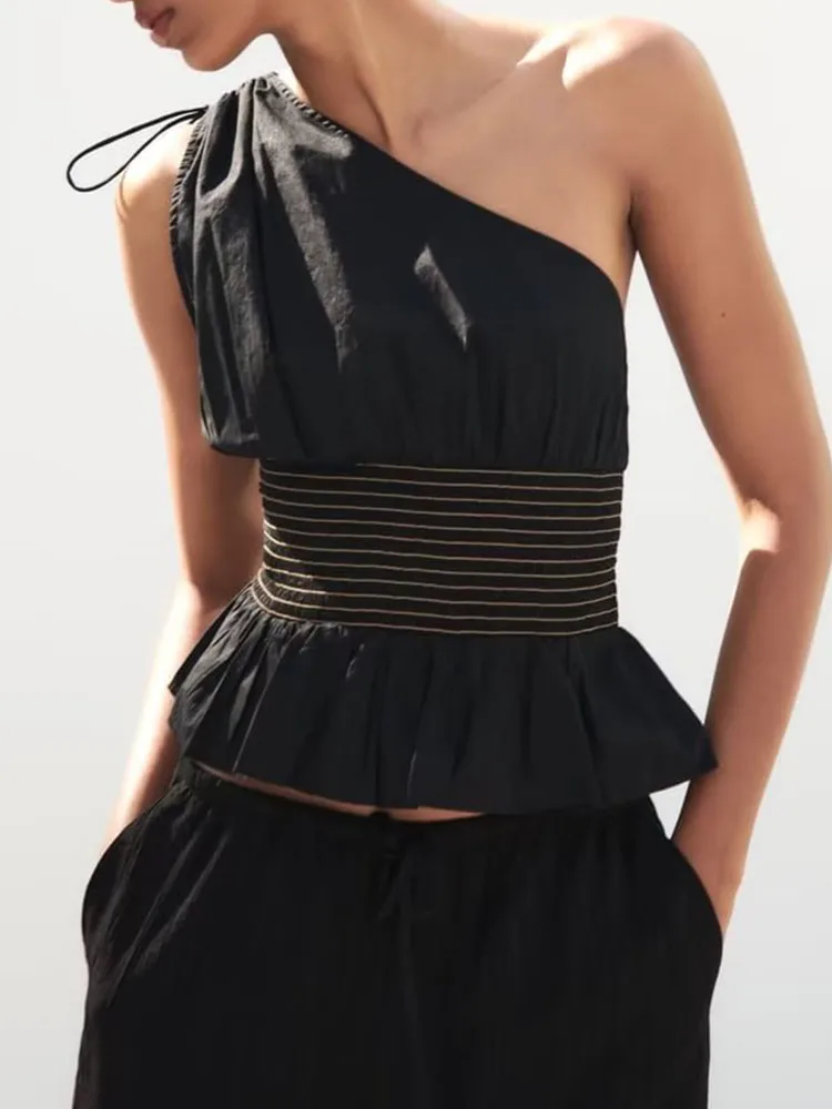 

New Women's Asymmetric Collar Poplin Top JXC2353.P3030807