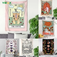 cartoon tarot tapestry wall hanging psychedelic hippie minimalist boho aesthetic room home decor bedroom decoration polyester