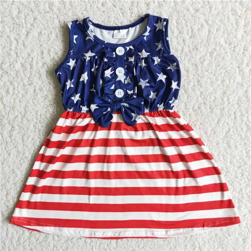 

July 4th Summer Kid Fashion Stars Stripe Twirl Dress Wholesale Baby Girl Holiday Clothing Children Toddler Boutique New Clothes