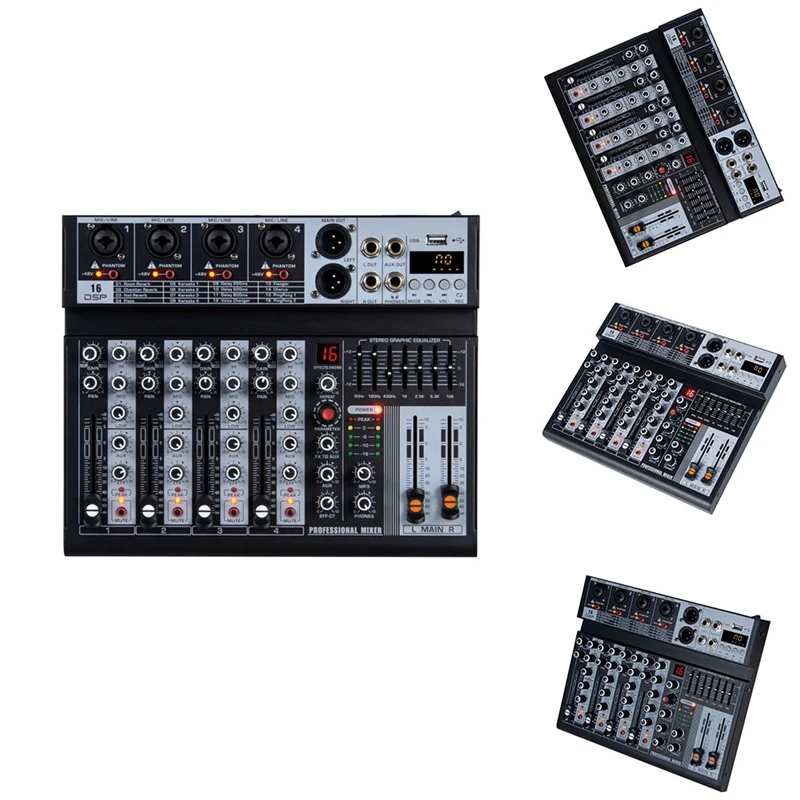 4 Channel Audio Mixer Digital Sound Card Microphone Live Broadcast Computer Recording DJ Equipment