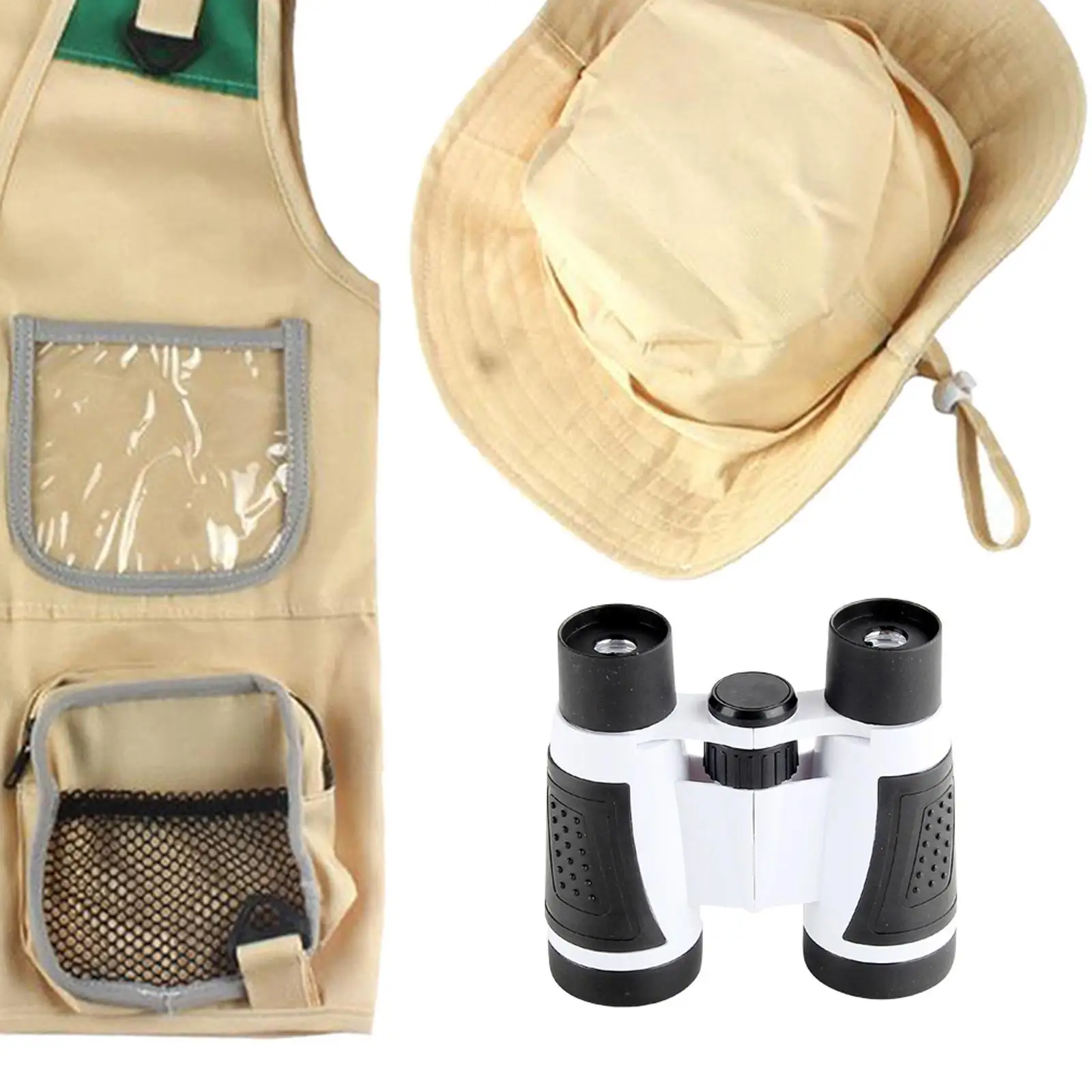

Children Toys Explorer Costume kits Binoculars Cargo Vest and Hat Role Play Backyard Costume for Paleontologist Boys Zoo Keeper