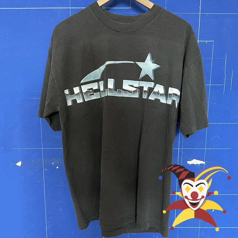 

Washed Gray Hellstar Studios Metal Stainless Steel T Shirt Men Women Top Tees T-shirt