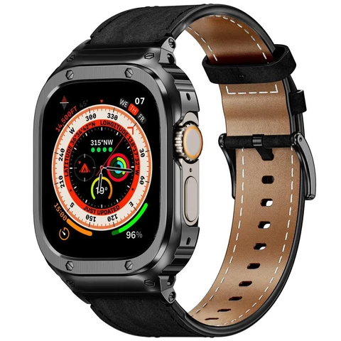Ремешок металлический для Apple Watch Band 44 мм 45 мм 40 мм 41 мм 45 мм, браслет из натуральной кожи для iwatch series se 8 7 6 5 4 ultra 49 мм