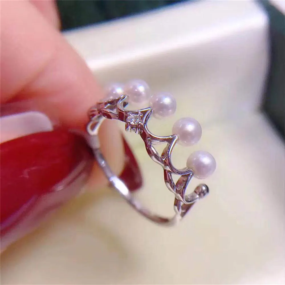 

DIY Pearl Accessories S925 Sterling Silver Pearl Ring with Empty Toto Beads Ring for Women with 4-5mm Beads