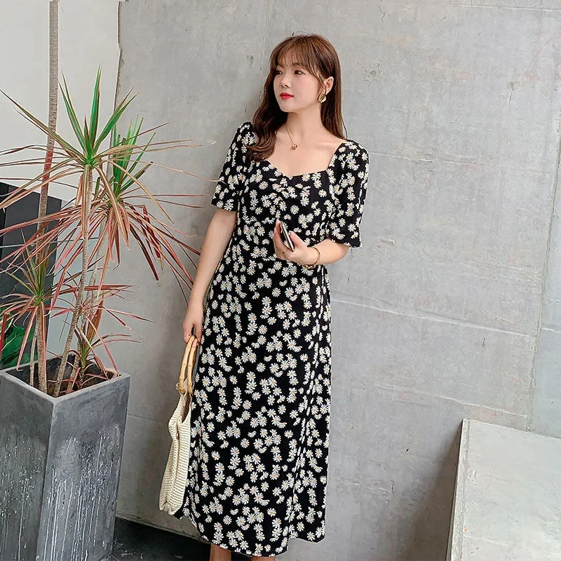 

80-220 Jins Small Daisy Dress Long Skirt Women 2022 Summer New Korean Version All-matc Loose Waist Fat mm Floral Skirt Commuting
