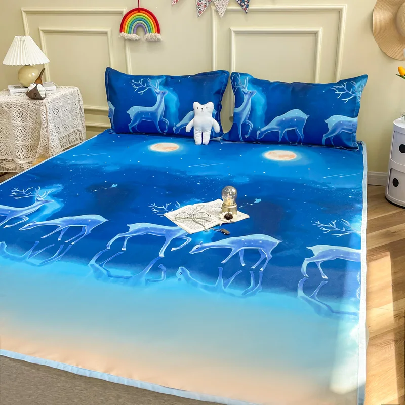 

Home Textiles Easy-to-clean Printing Foldable Summer Cool Sleeping Mat Pillowcase Ice Silk Mattress Sheets for Household Use