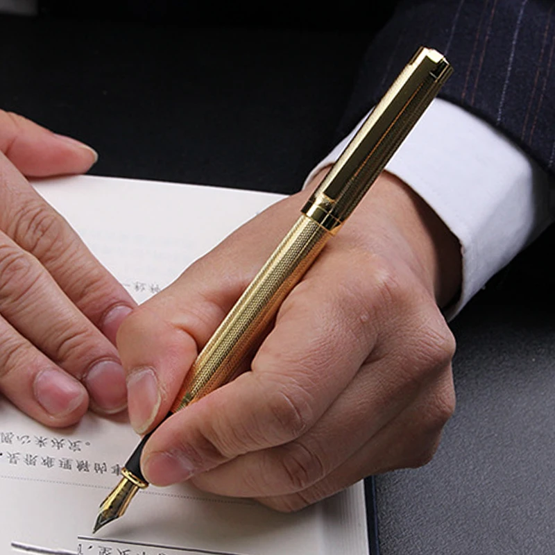 

Gold Uxury Nib Fountain Pen Metal Writing Signing Calligraphy Pens for Writing Gift Office Stationery Supplies Customized Logo