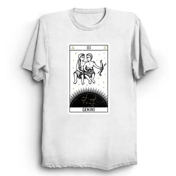 Gemini винтажная потертая футболка с изображением готического Таро знака зодиака