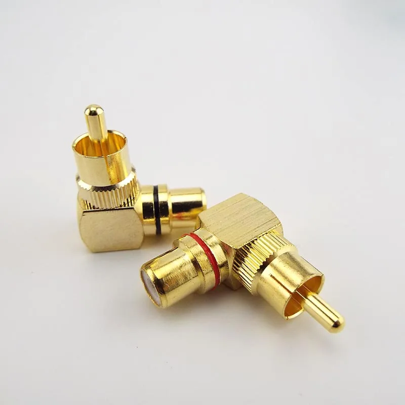 4pcs RCA Right Angle Male To Female Connector 90 Degree Plug Adapters L type F to M Audio Connectors Brass Gold Plated - купить по