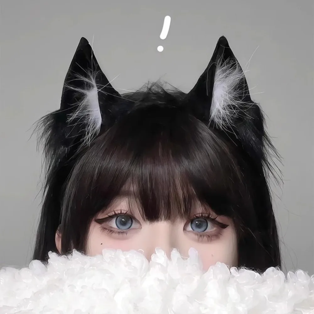 Фото Плюшевая повязка на голову с кошачьими ушками в стиле Sweet Lolita, объемный меховой ободок для волос, заколка для волос, косплей-аксессуар для студентов №2